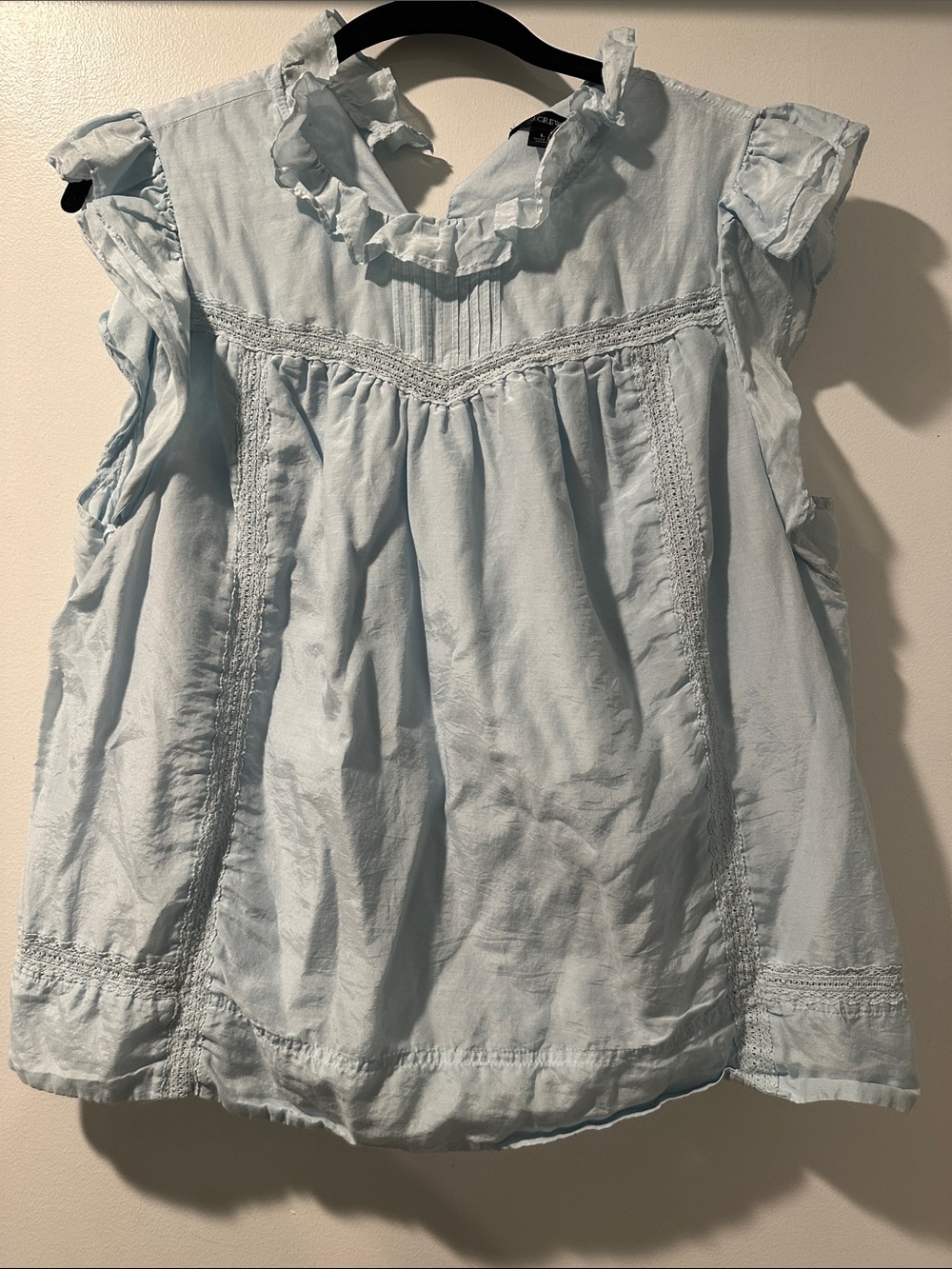 J. Crew Pale Blue Ruffle Sleeve Blouse